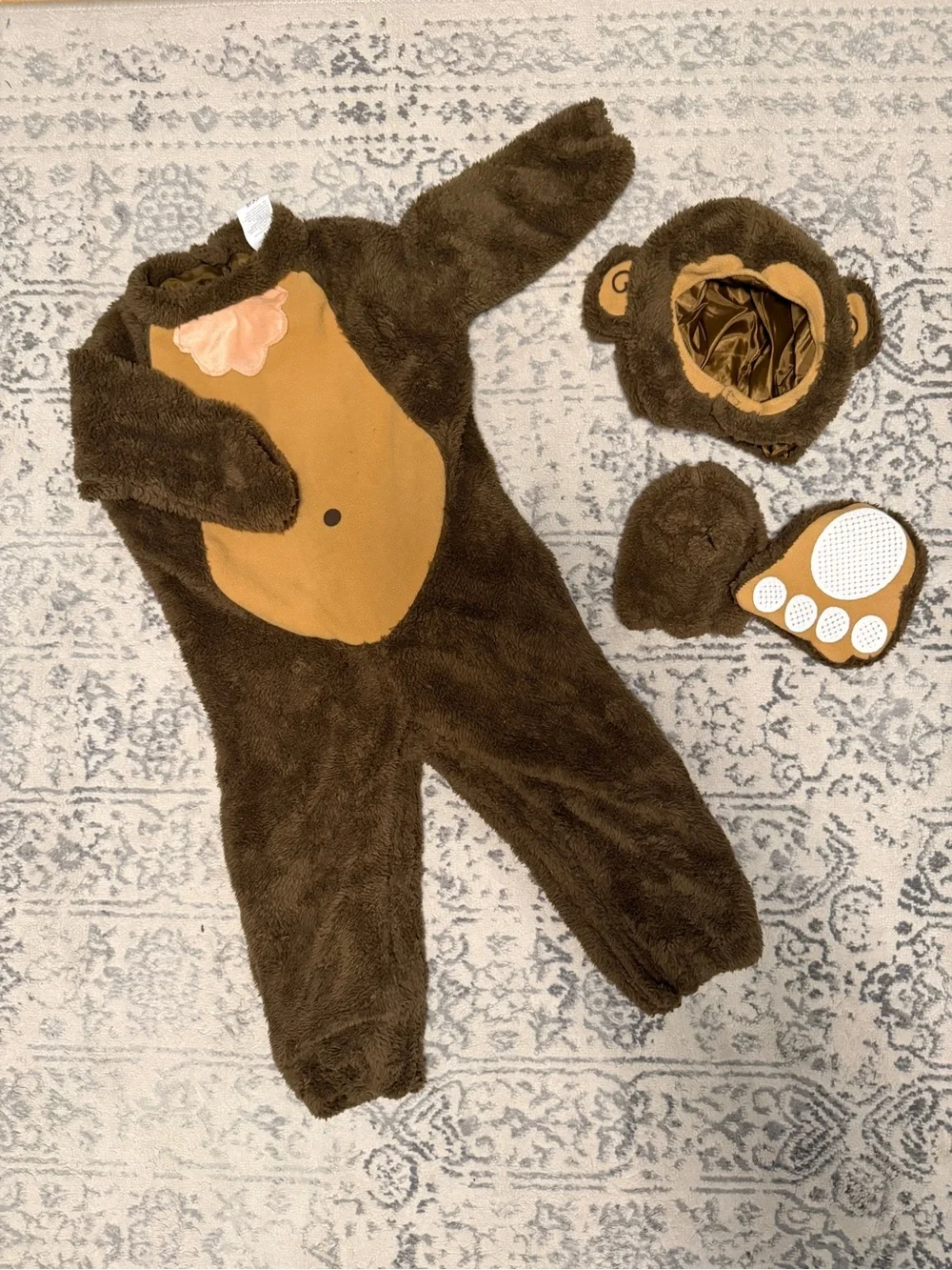 3T Kids Brown Little Monkey One-Piece Costume - Cozy Plush Jumpsuit
